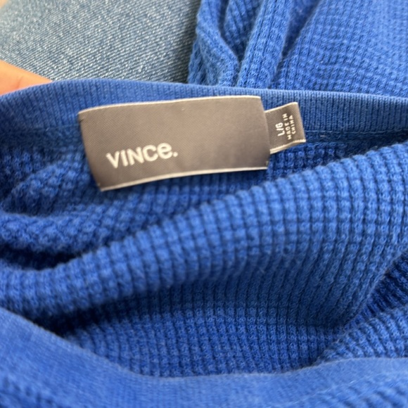 Vince Men’s Cobalt Blue Long Sleeve Thermal Waffle Knit TShirt, L - Picture 3 of 5